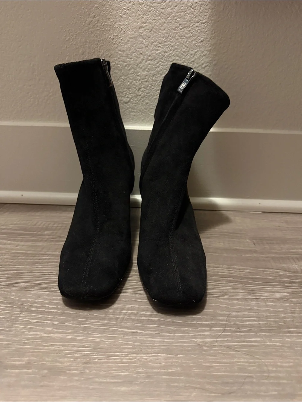 DKNY Black Suede Ankle Boots with Block Heel